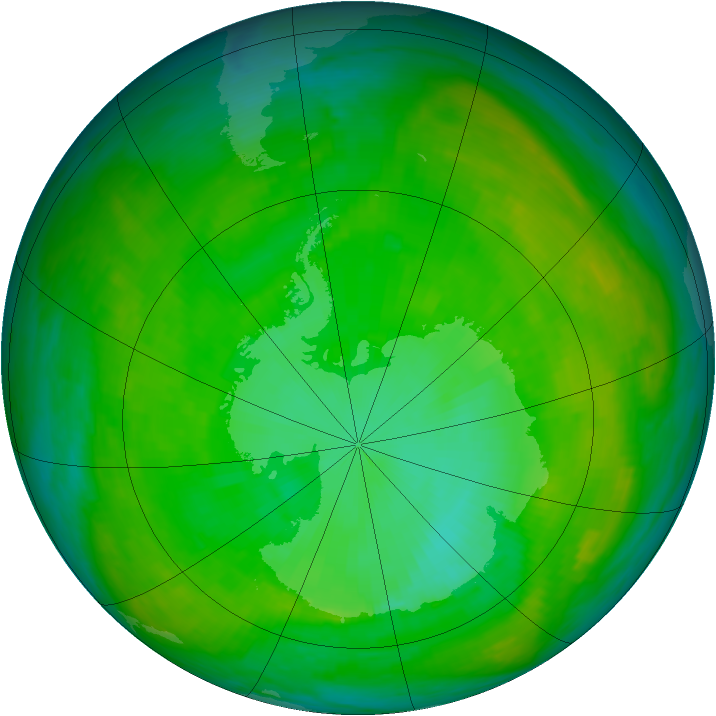 Antarctic ozone map for 27 December 1982